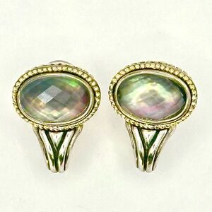 Lagos Sterling Silver , 18 Kt Gold, Abalone Quartz Doublet Earrings
